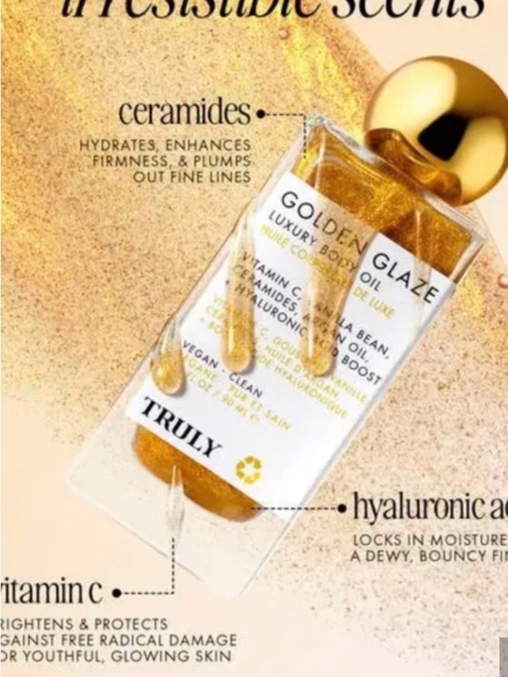TRULY Golden Glaze Luxury Body Oil — Shimmering Gold Bottle